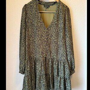 Trixxi Leopard Print Babydoll Dress XL Long Sleeve Tiered Mini